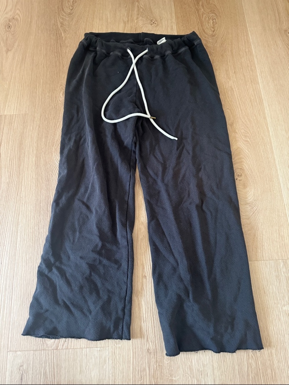 THE GREAT. Black Wide-Leg sweat Pants with Drawstring